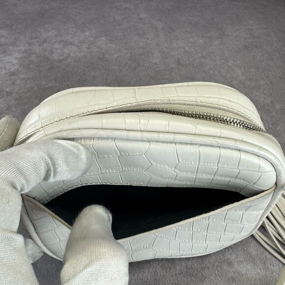 Yves Saint Laurent White Croc-Embossed Leather Blogger Crossbody Bag - Picture 8 of 12